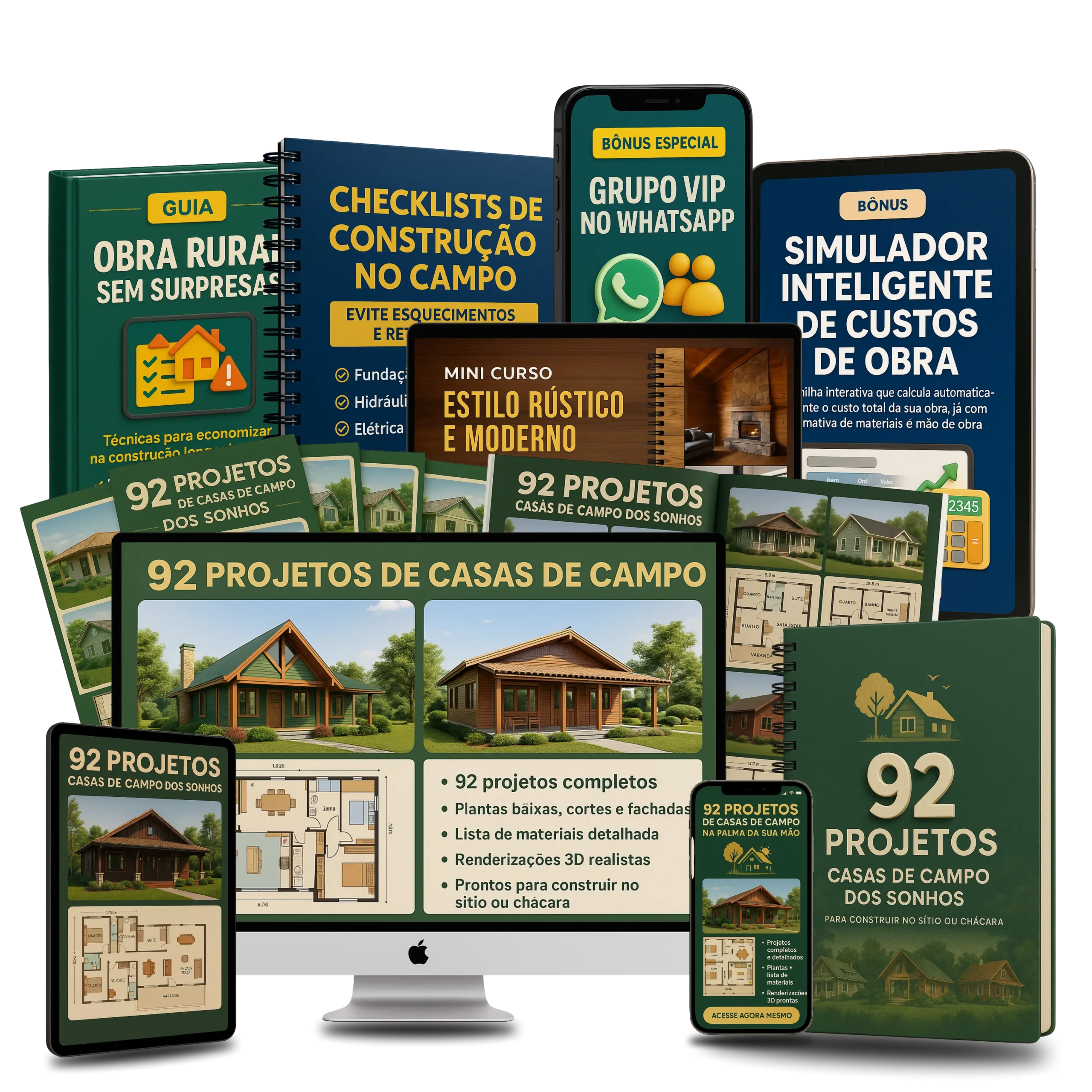 Mockup do pacote 92 Projetos de Casas de Campo