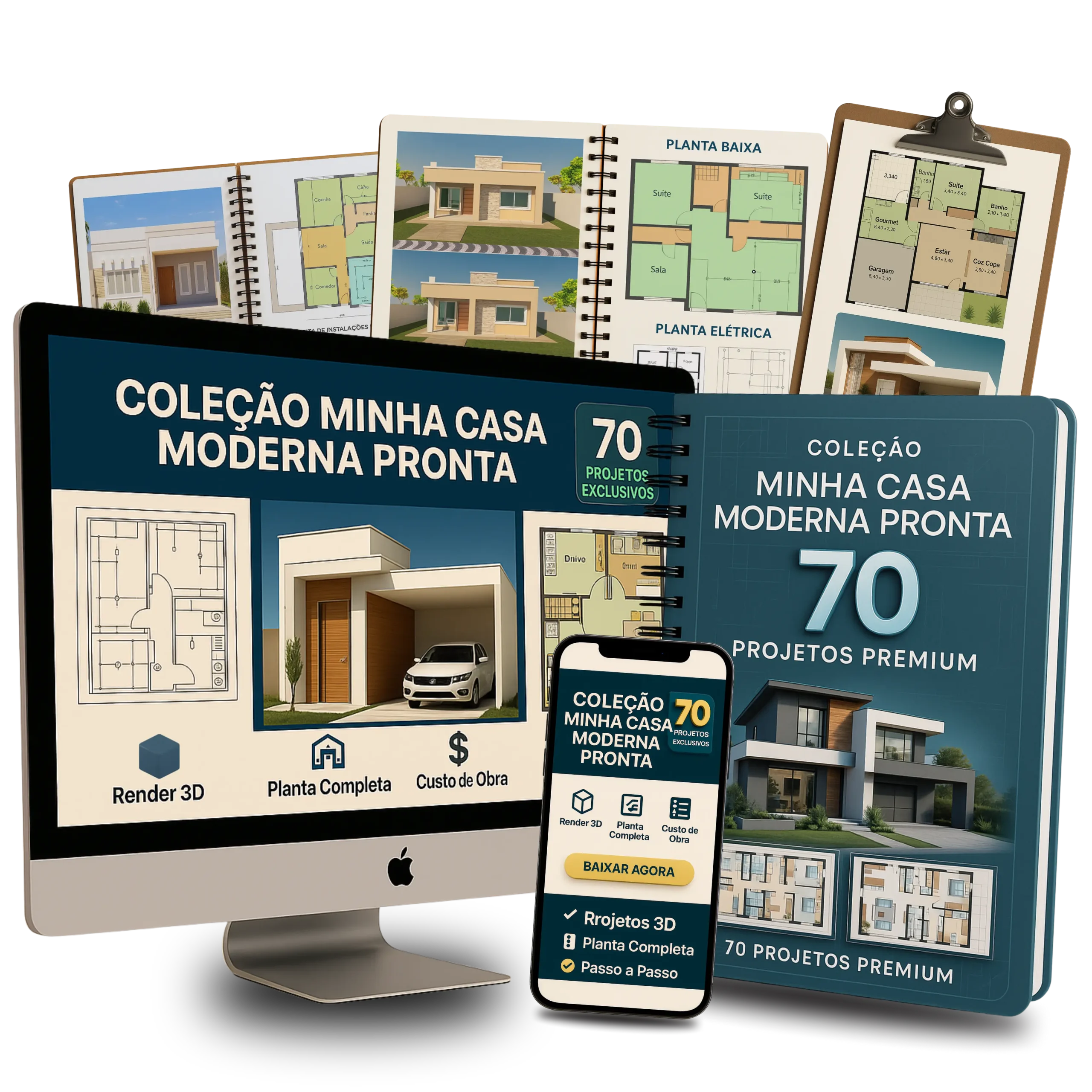 Coleção Minha Casa Moderna Pronta — 70 Projetos Premium