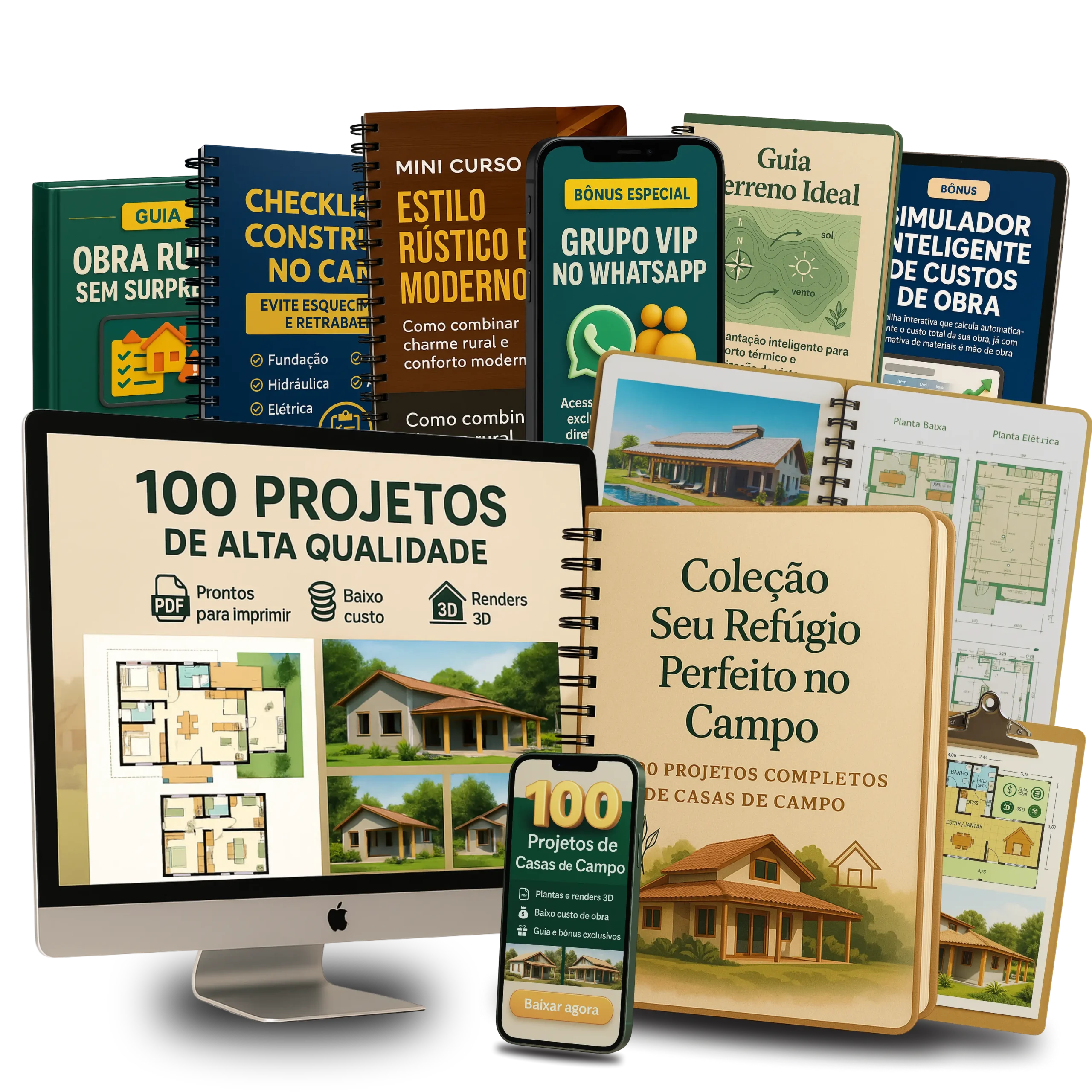 Coleção Seu Refúgio Perfeito no Campo — 100 Projetos de Casas de Campo